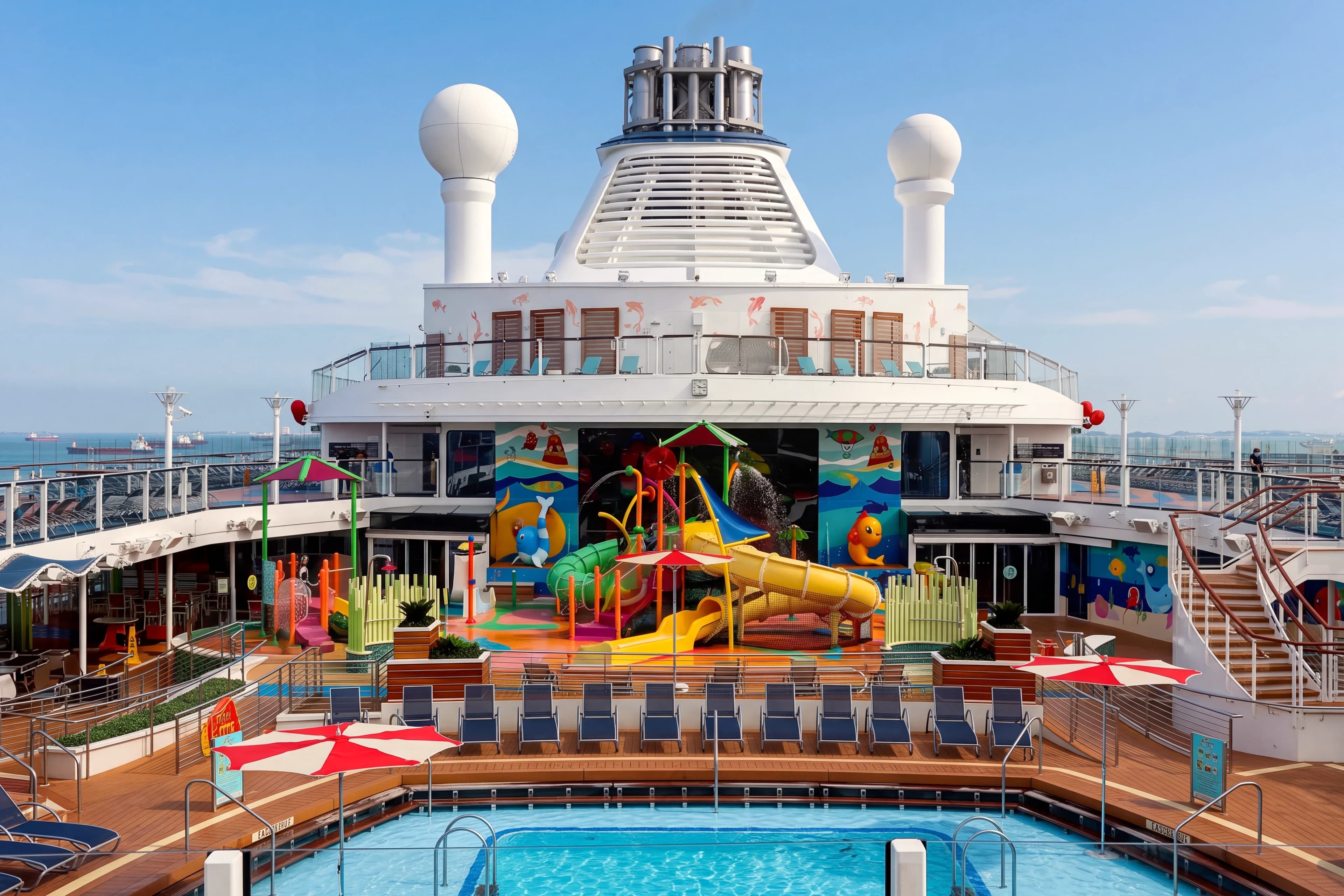 Бассейн и детская водная площадка на верхней палубе Spectrum of the Seas
