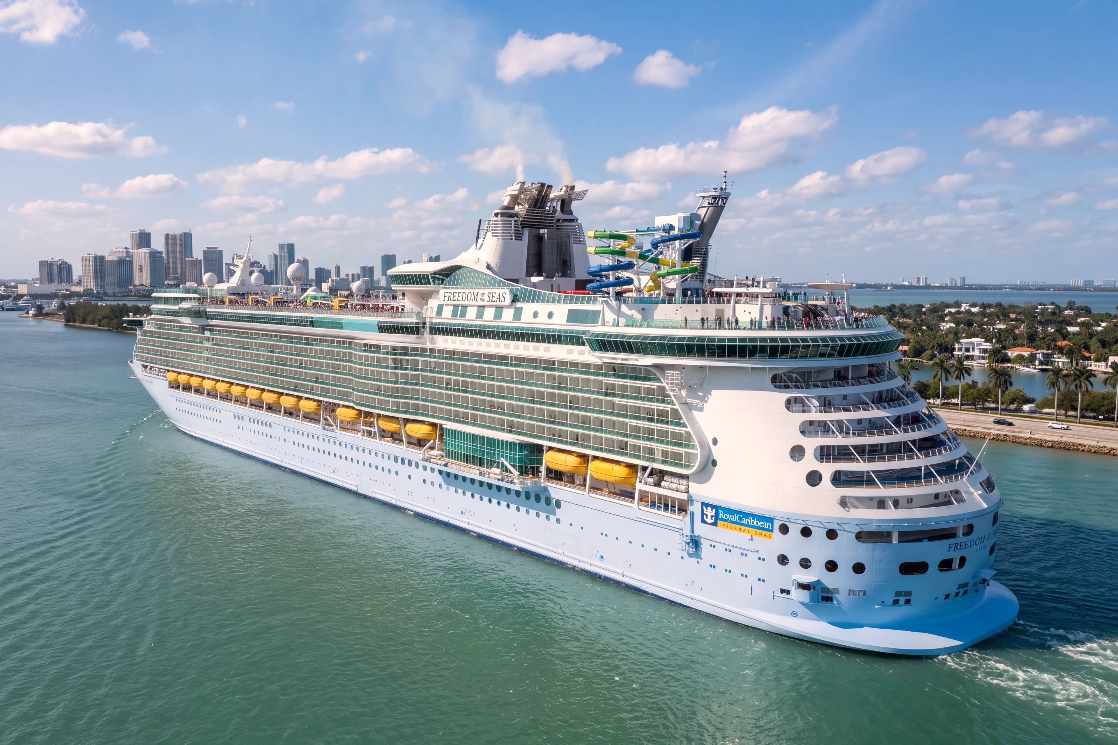 Лайнер Freedom of the Seas выходит из порта Майами